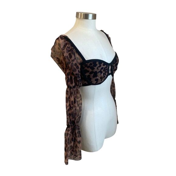 Fashion Nova Brown and Black Cropped Long Sleeve Blouse Size M - Picture 3 of 7